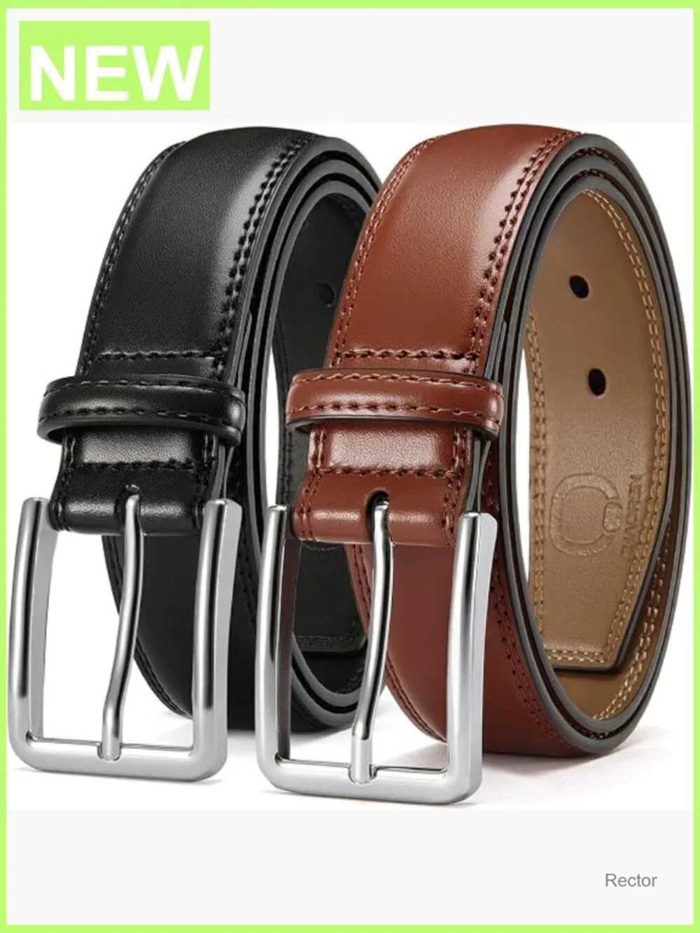 Leather Dress Belt Men 2 Pack 1 3/8 Inch Pin Buckle Work Business Casual